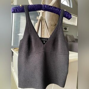 Black Shiny Ribbed Women's Top